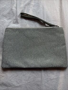 le chateau Silver Glitter Wristlet Clutch with Strap